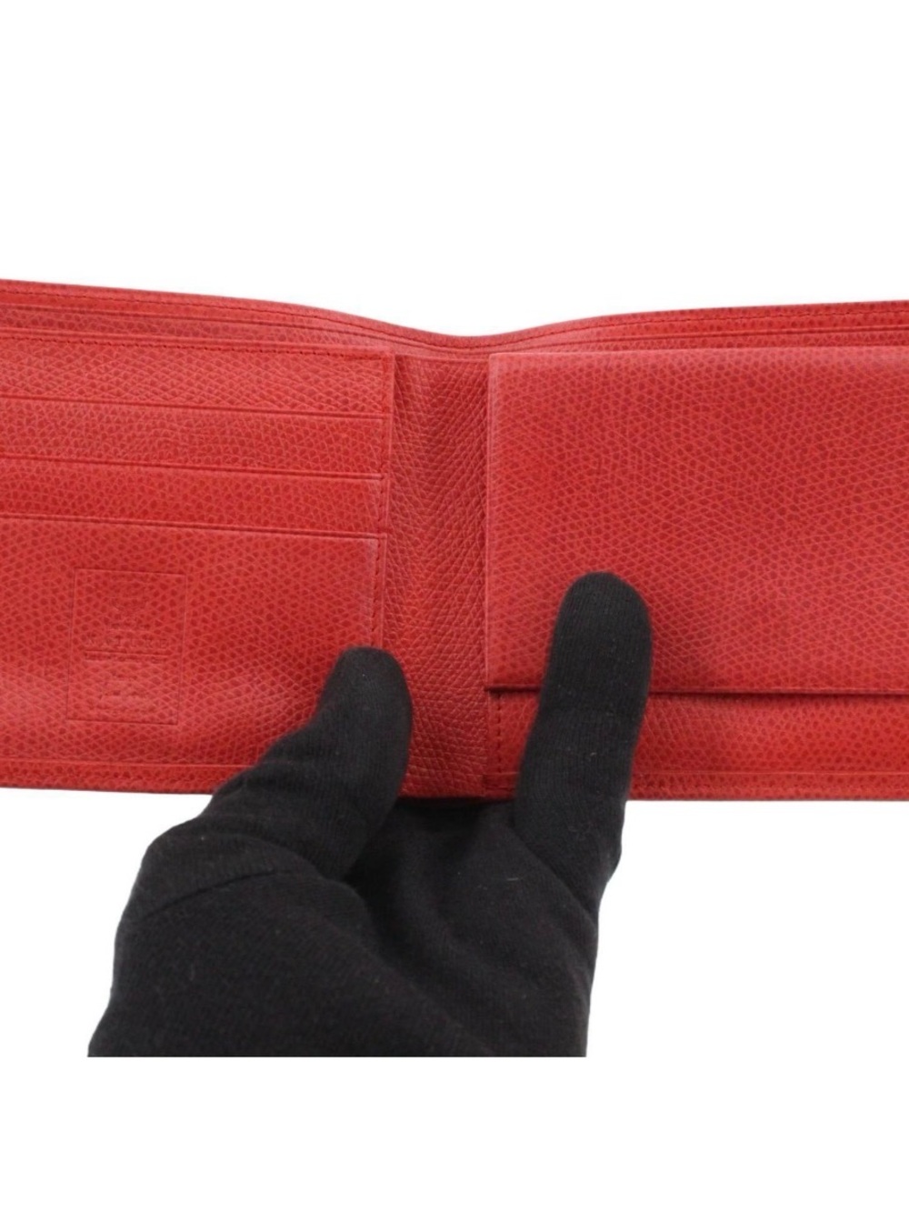MCM Red Pebbled Leather Bifold Wallet with Gold Corner Accents - Picture 4 of 5